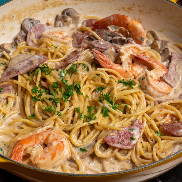 Creamy Prawn Pepperoni Pasta Favourite Anak-Anak Che Nom!